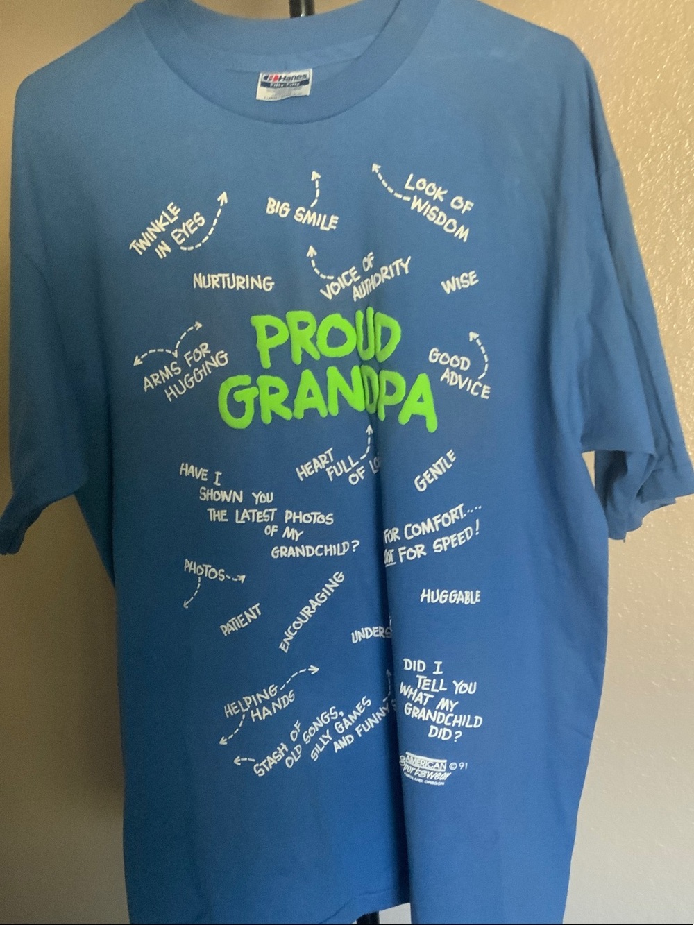 Hanes Proud Grandpa Graphic Tee - Blue & Green